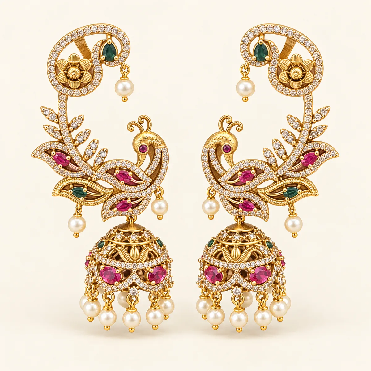 Peacock Ear Cuff Jhumka Set — view 1