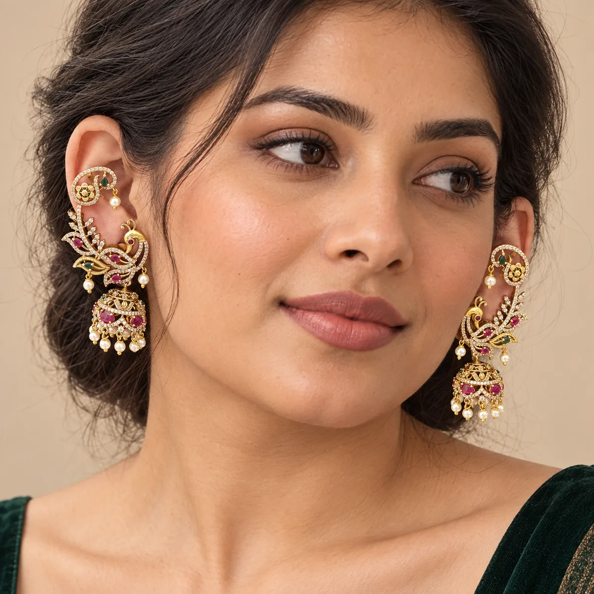 Peacock Ear Cuff Jhumka Set — view 4
