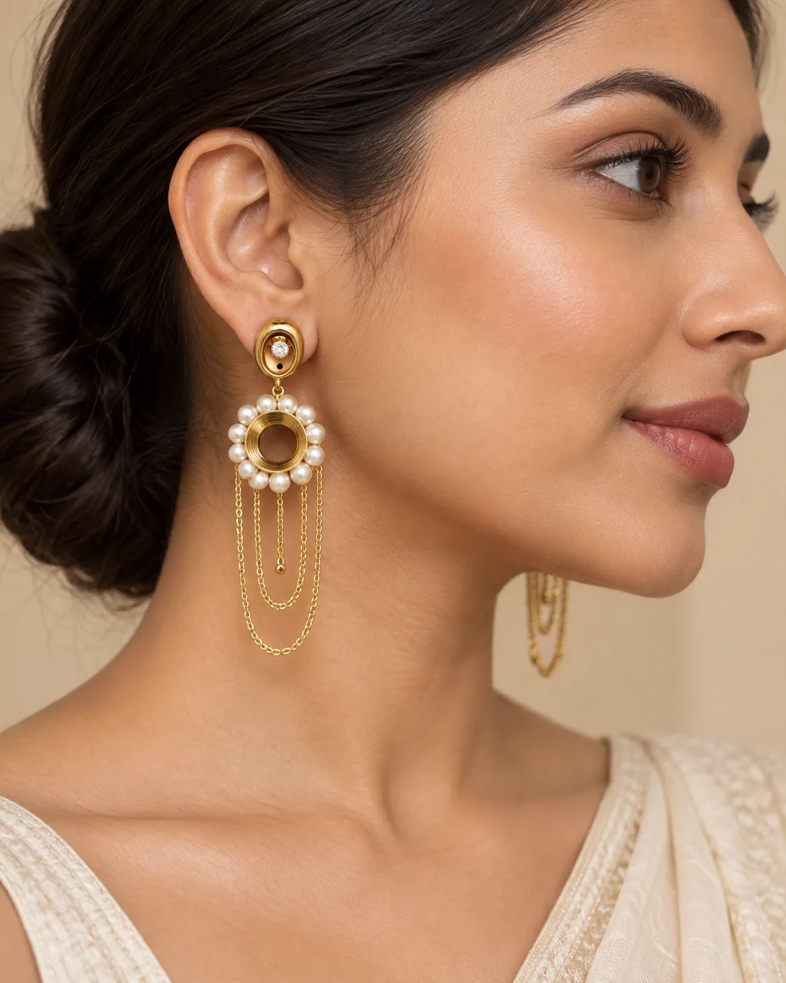 Pearl Chain Earring Set — view 4