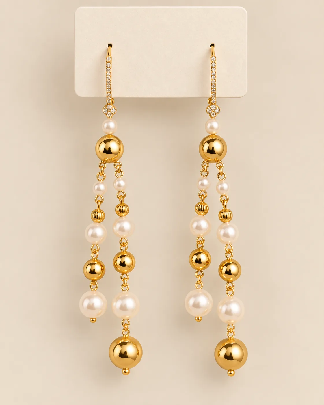 Pearl Gold Cascade Earring Set — view 1
