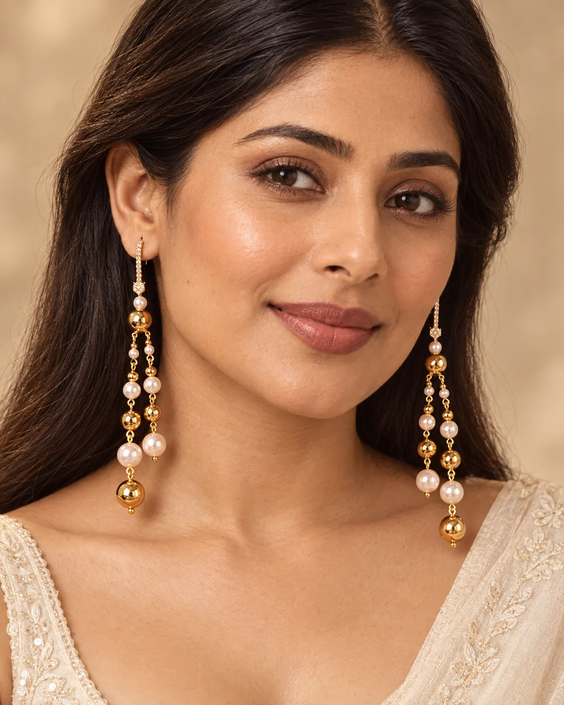 Pearl Gold Cascade Earring Set — view 3