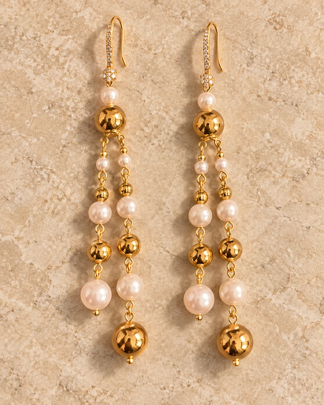 Pearl Gold Cascade Earring Set — view 2