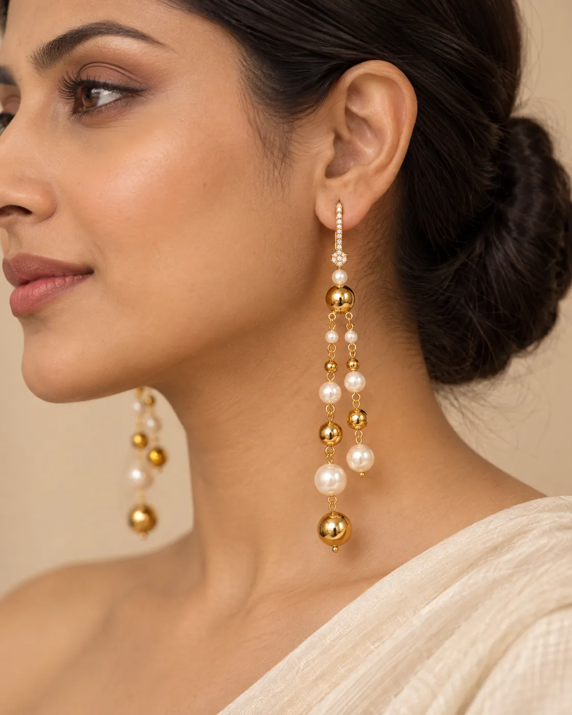 Pearl Gold Cascade Earring Set — view 4