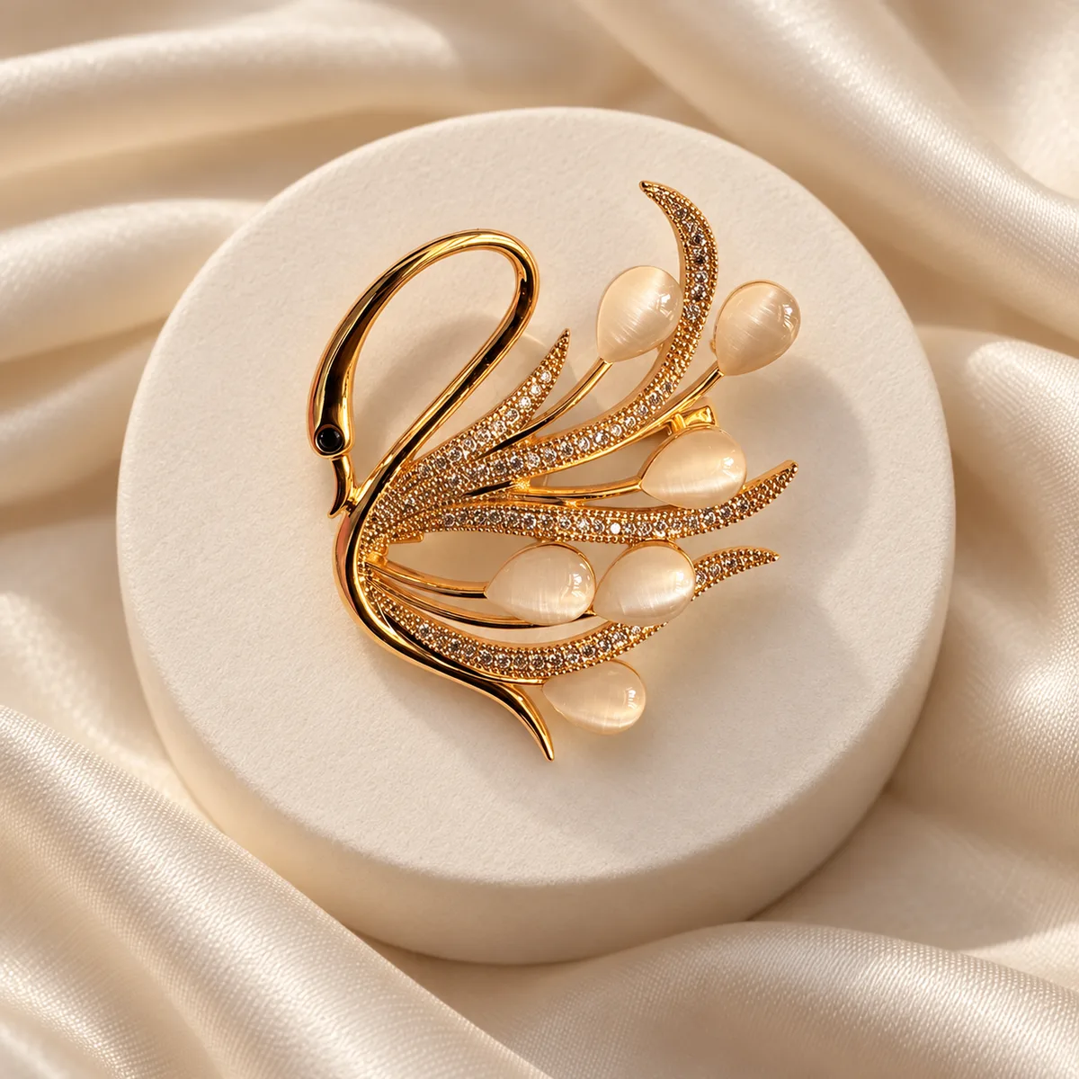 Pearl Pave Swan Brooch — view 3