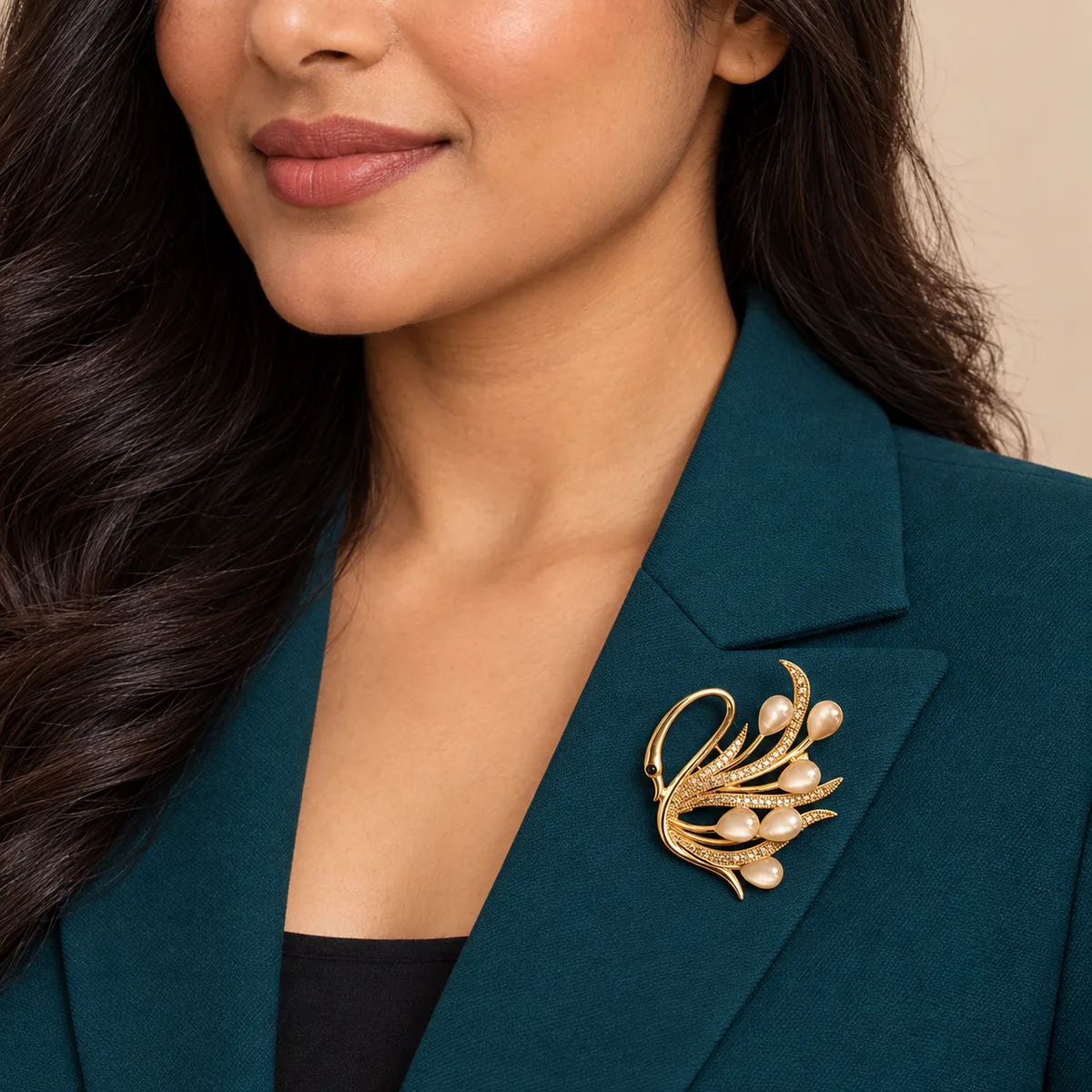 Pearl Pave Swan Brooch — view 4