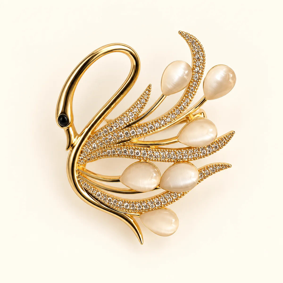 Pearl Pave Swan Brooch — view 1
