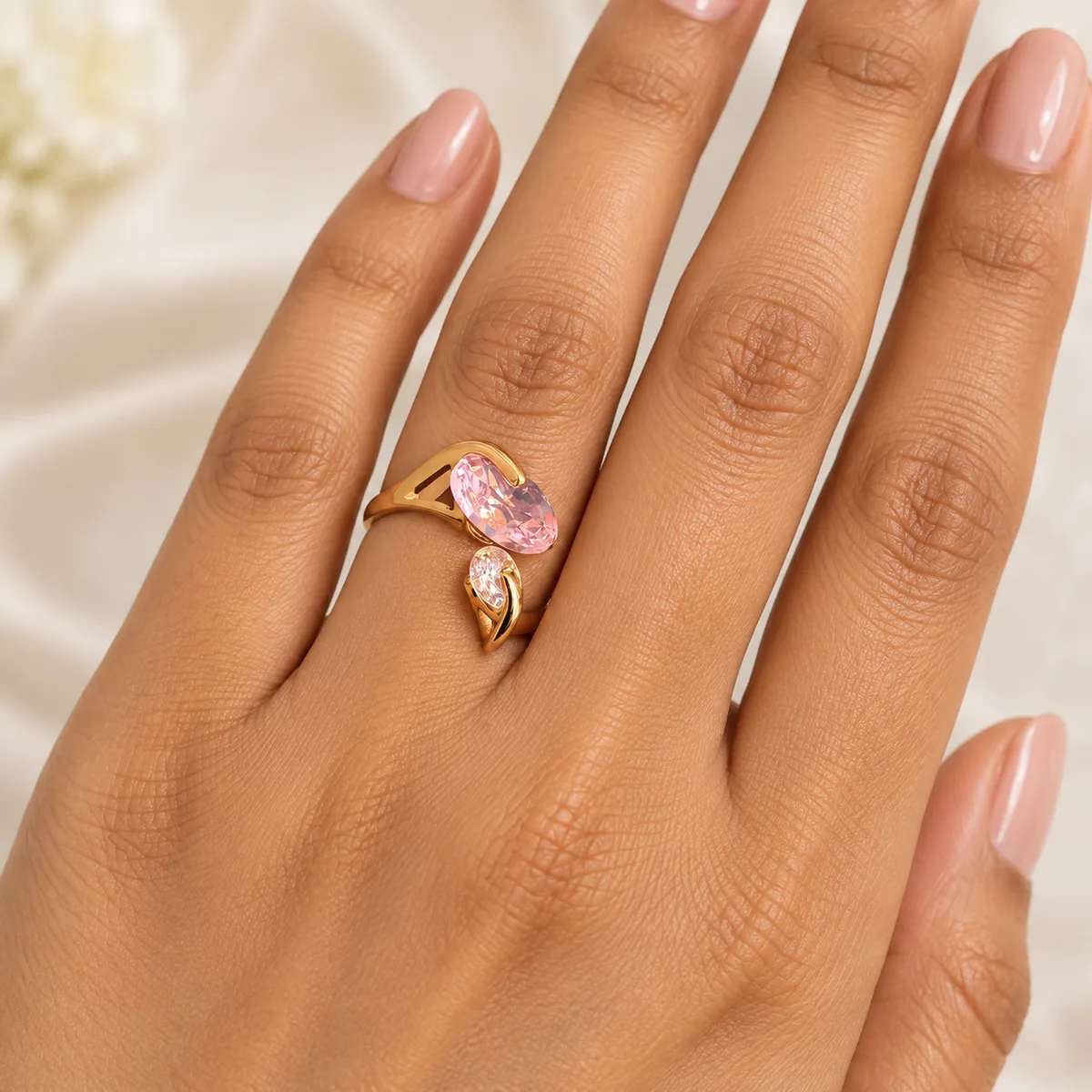 Pink Heart Bypass Ring — view 4