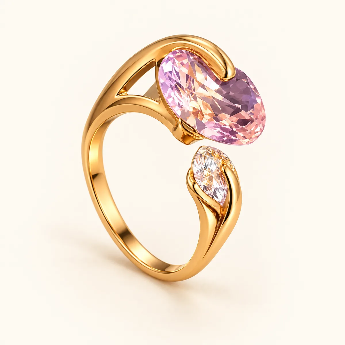 Pink Heart Bypass Ring — view 1