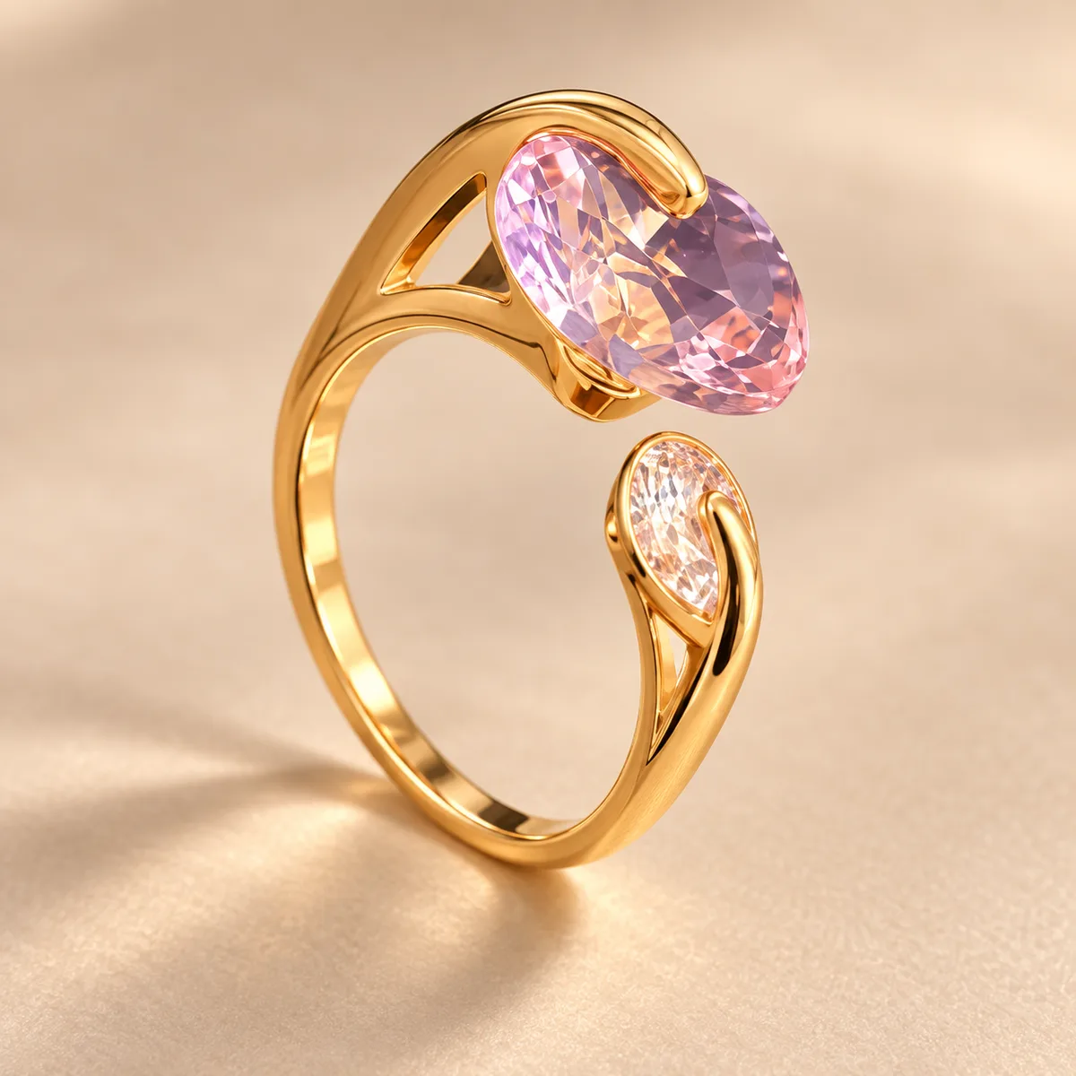 Pink Heart Bypass Ring — view 2