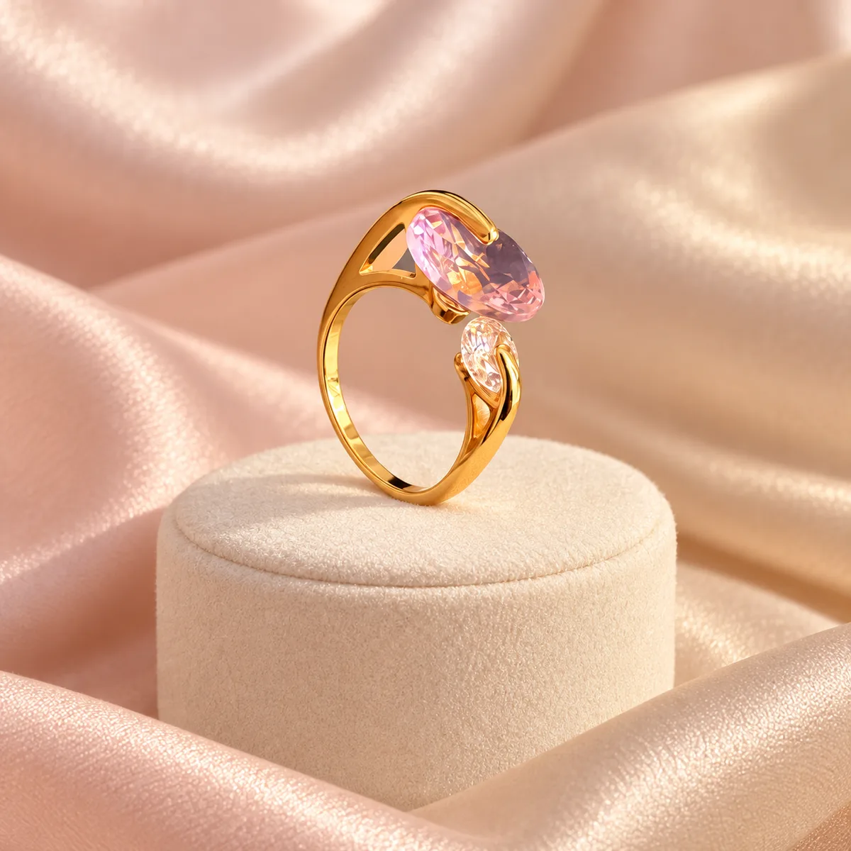 Pink Heart Bypass Ring — view 3