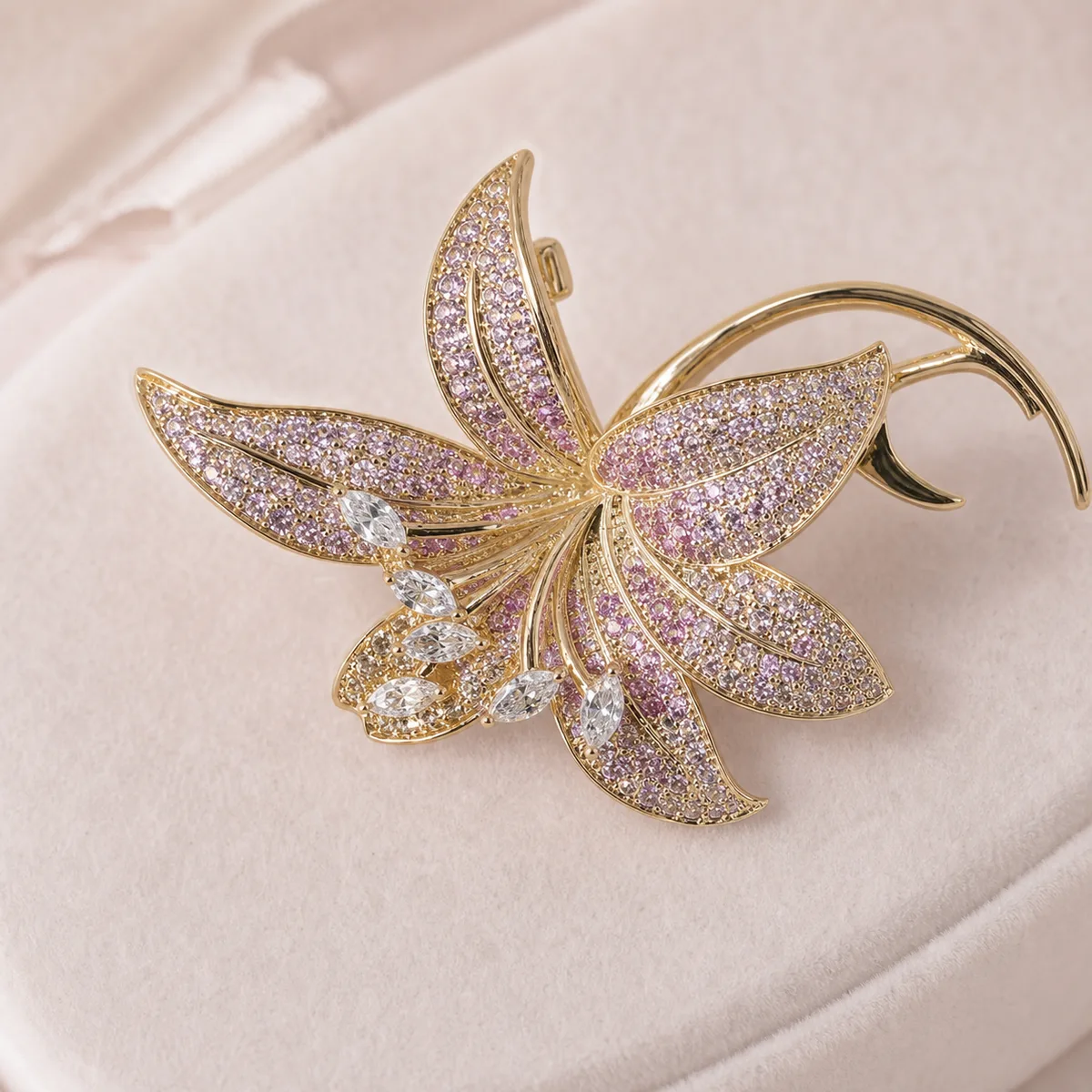 Pink Pave Lily Brooch — view 2