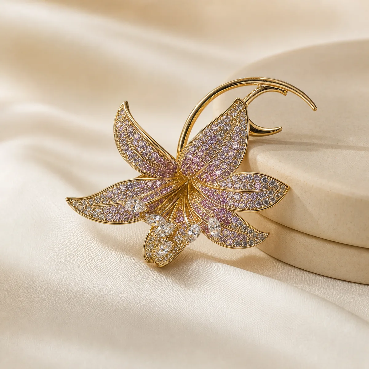 Pink Pave Lily Brooch — view 3
