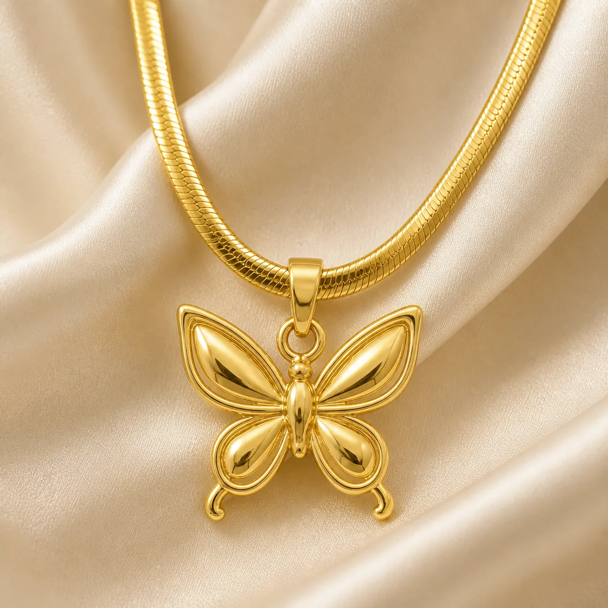 Polished Gold Butterfly Necklace Earrings — view 2