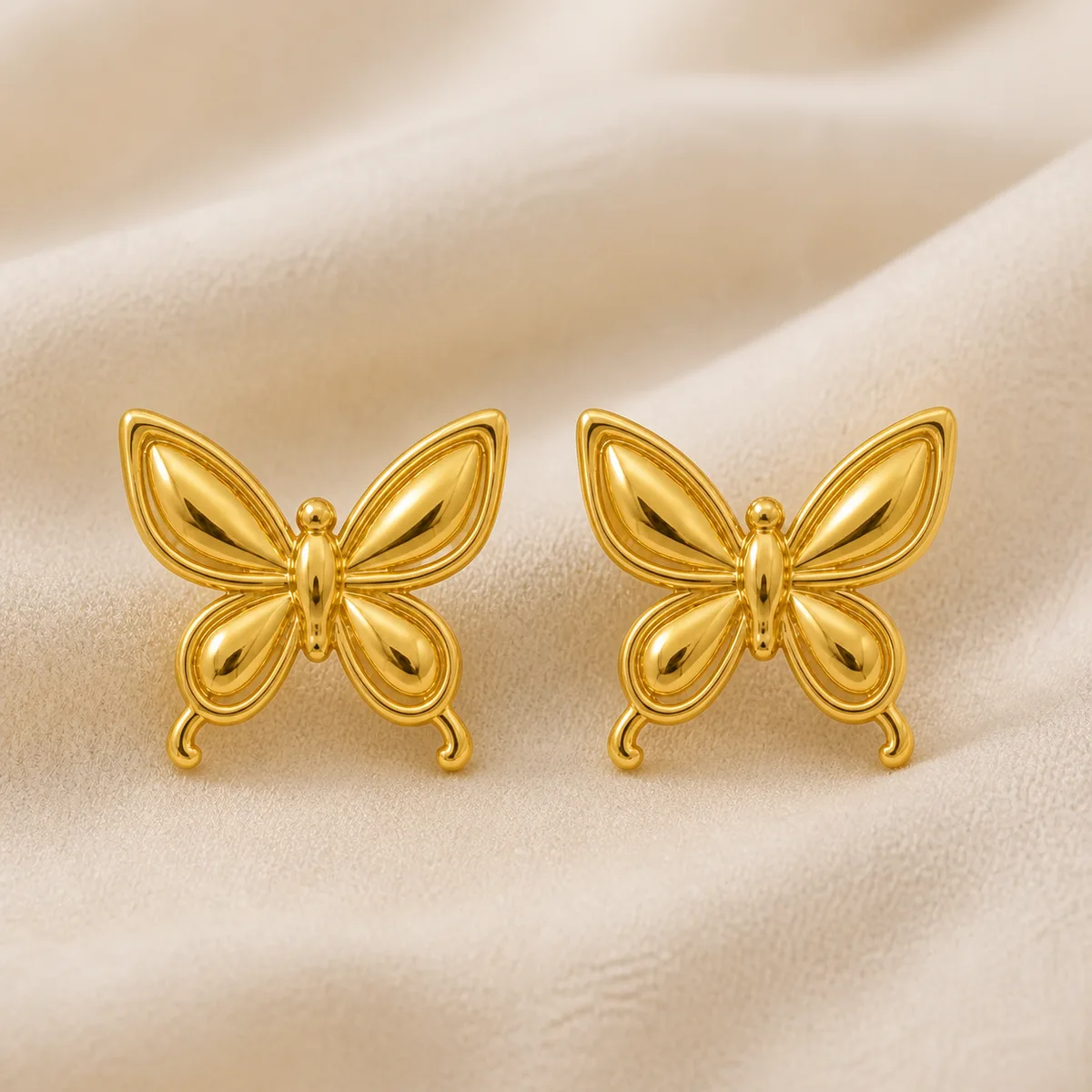 Polished Gold Butterfly Necklace Earrings — view 3