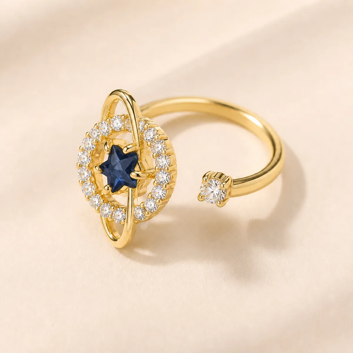 Saturn Blue Star Gem Adjustable Ring — view 3