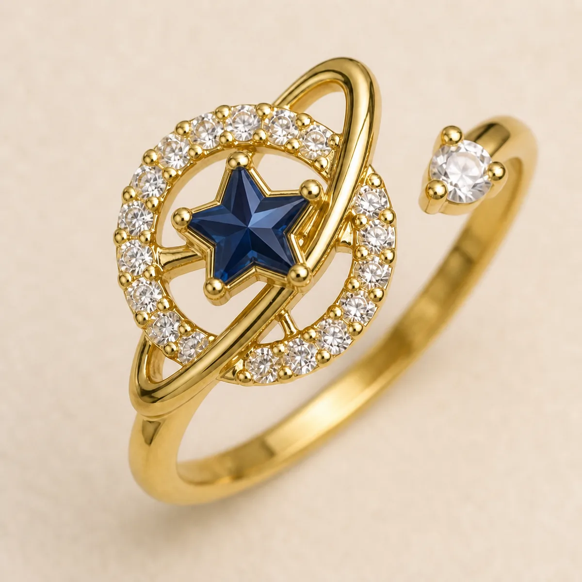 Saturn Blue Star Gem Adjustable Ring — view 2