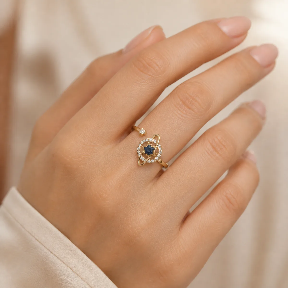 Saturn Blue Star Gem Adjustable Ring — view 4
