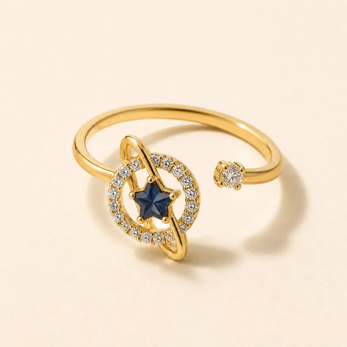 Saturn Blue Star Gem Adjustable Ring — view 1