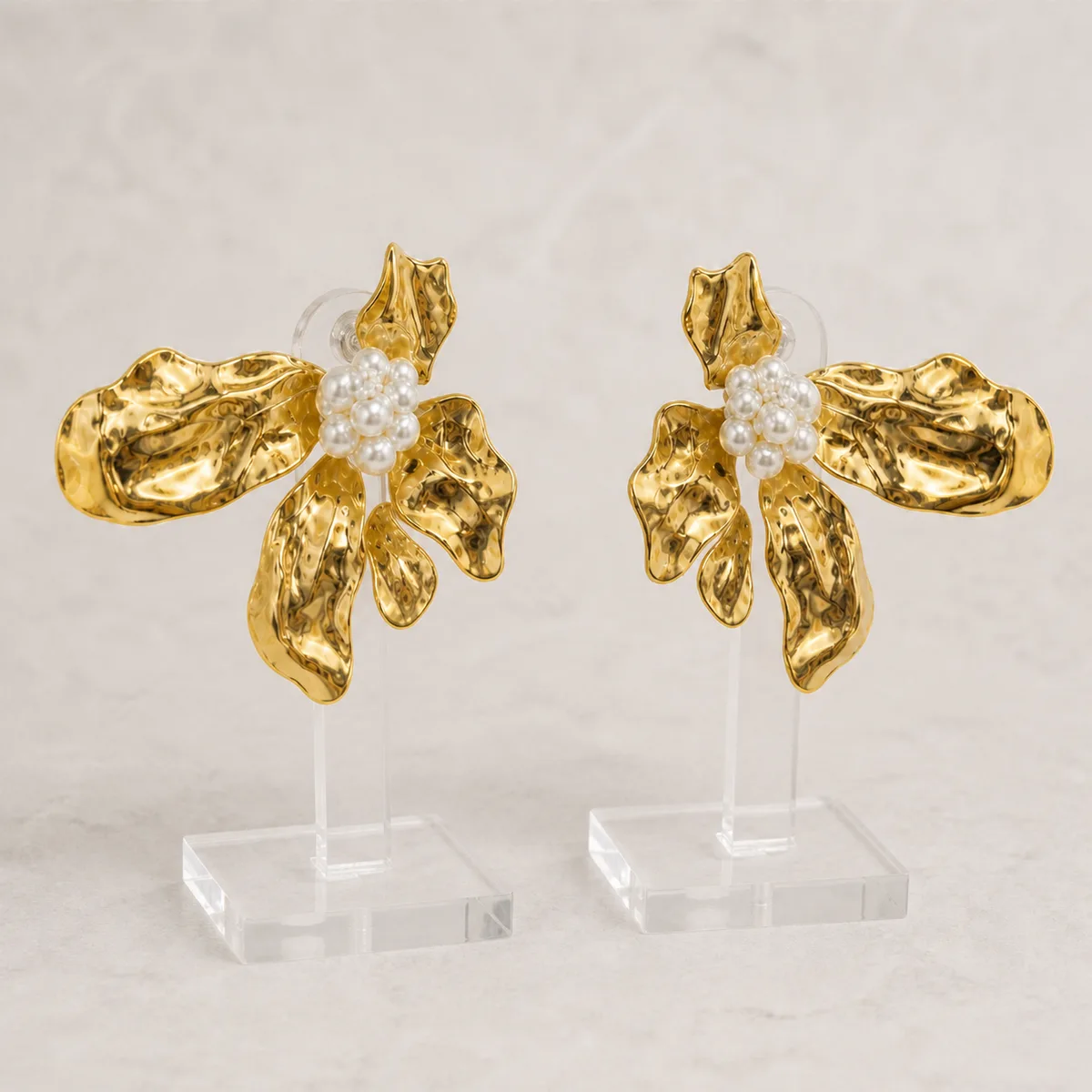 Sculptural Gold Pearl Earrings — view 3