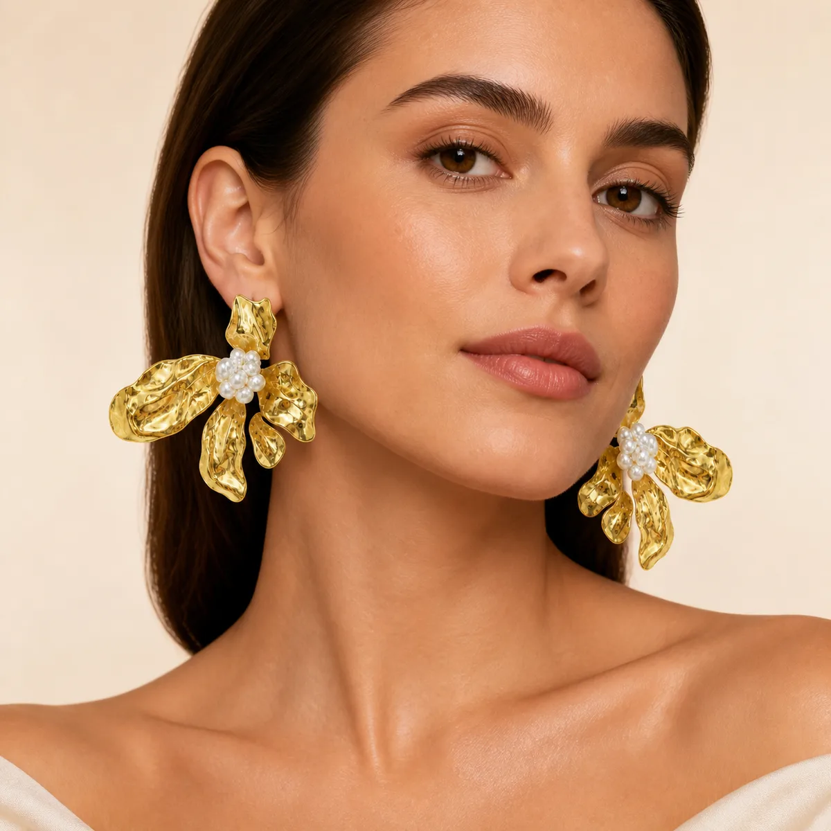 Sculptural Gold Pearl Earrings — view 4