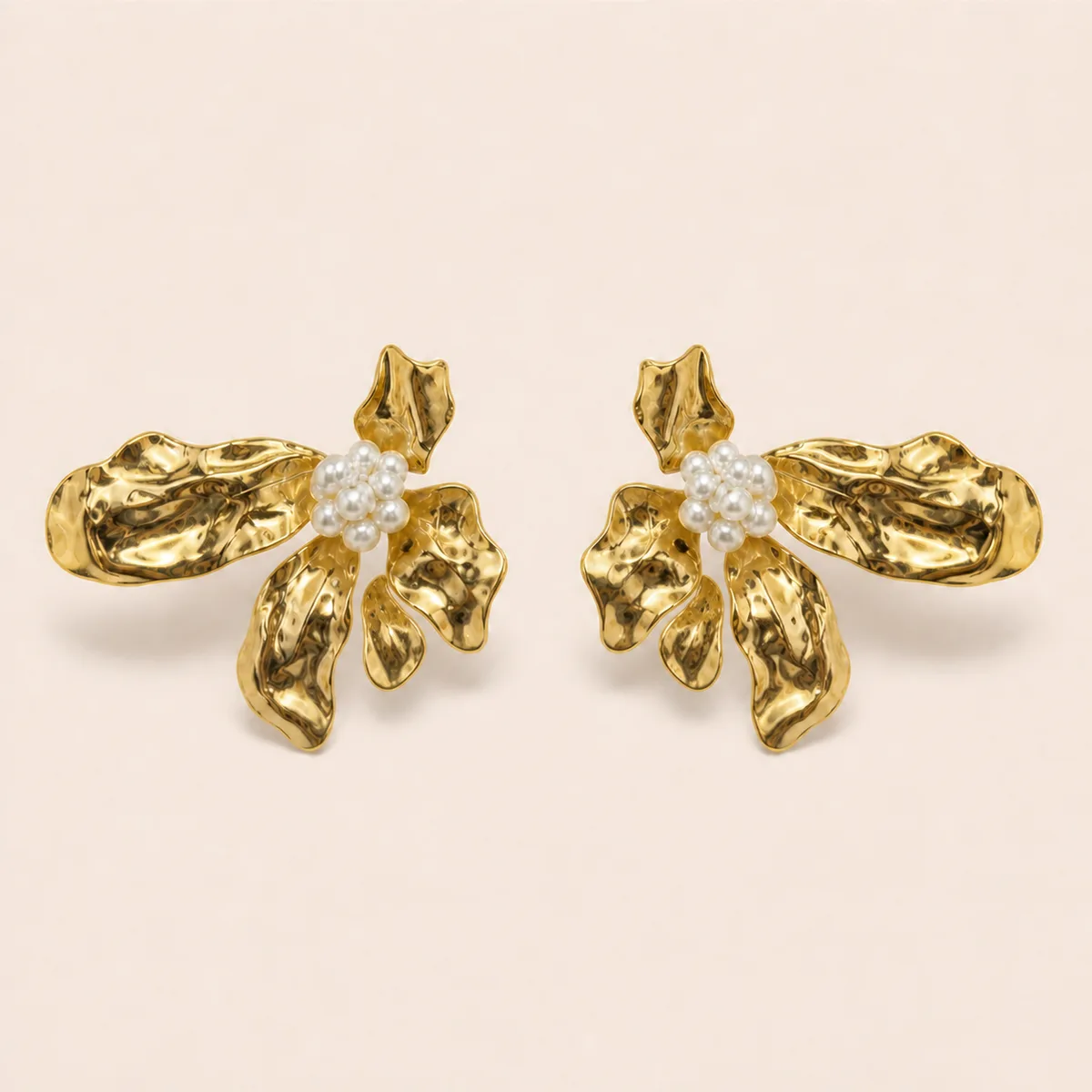Sculptural Gold Pearl Earrings — view 1