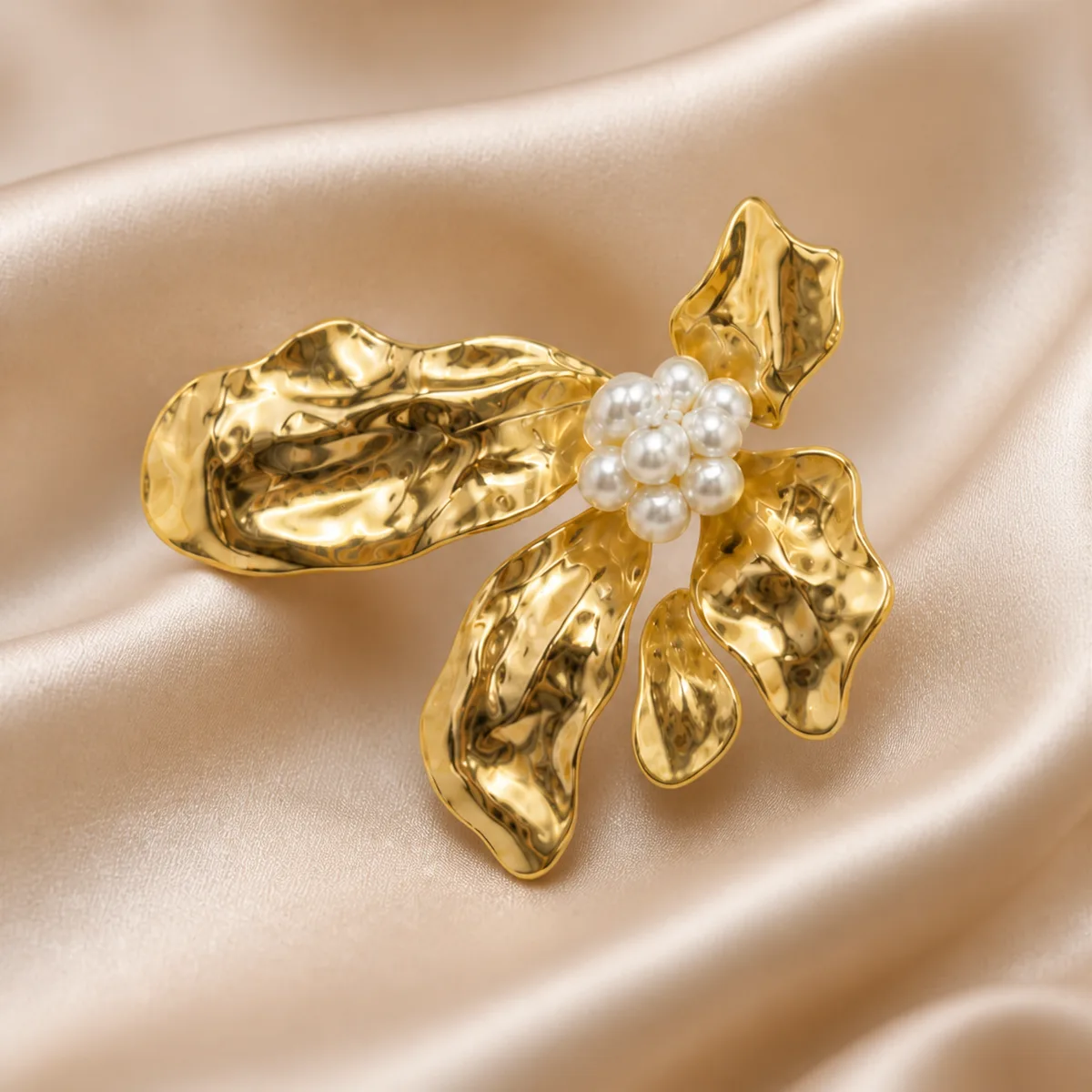 Sculptural Gold Pearl Earrings — view 2