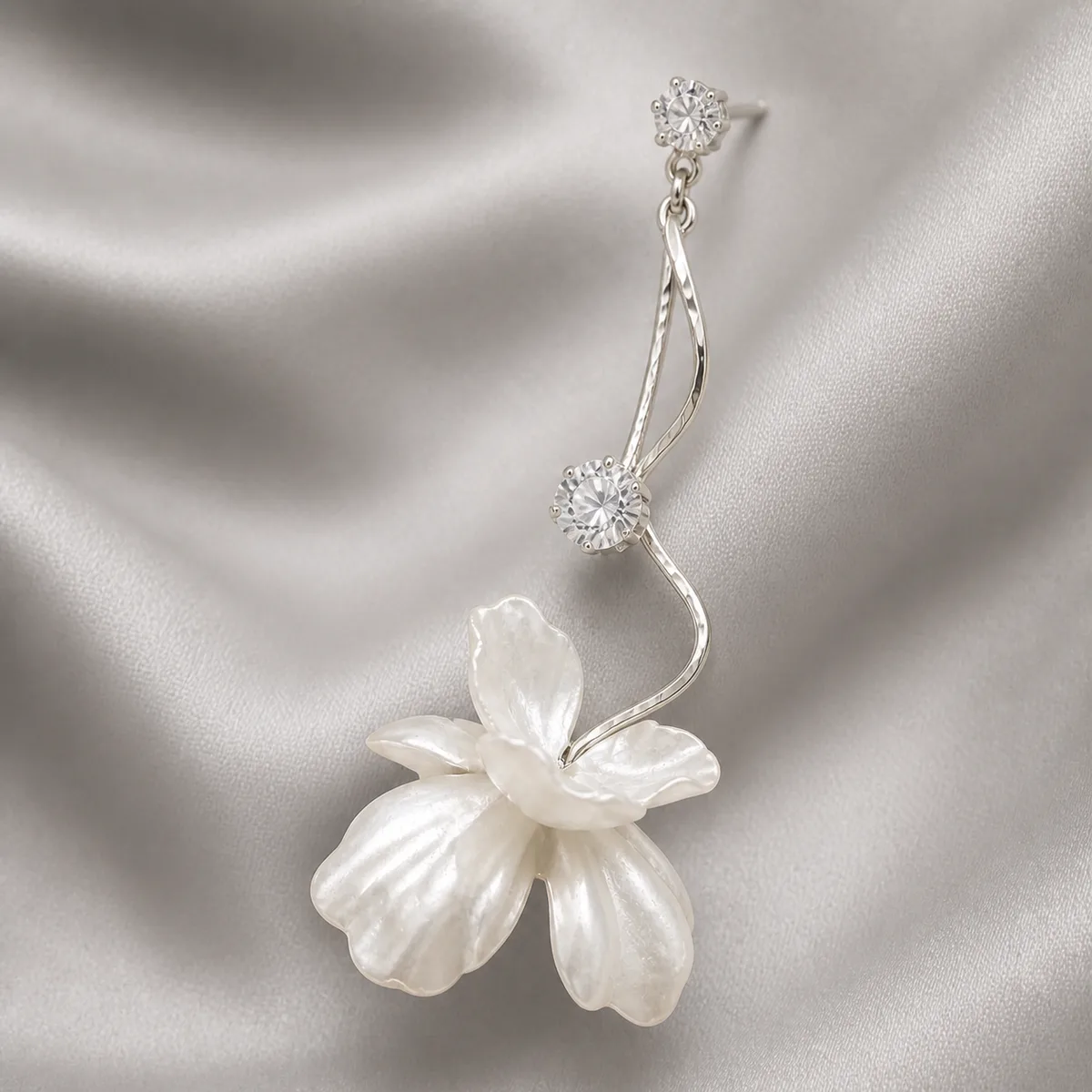 Silver Crystal Double Cup Flower Earrings — view 2