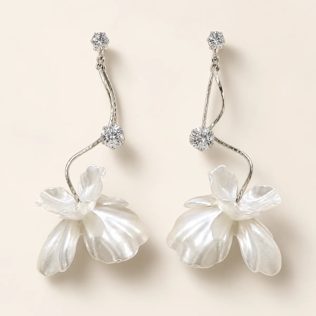 Silver Crystal Double Cup Flower Earrings — view 1