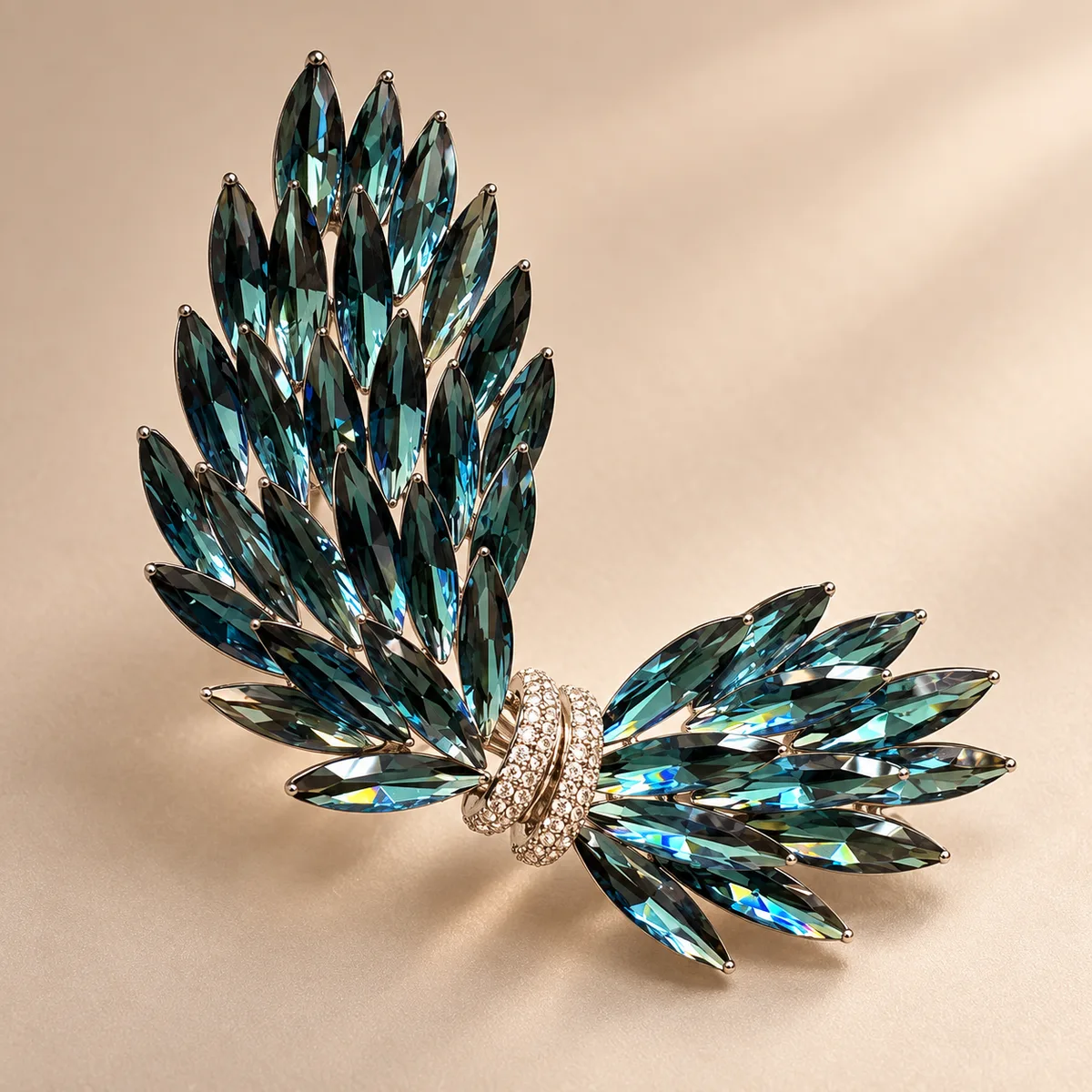 Teal Crystal Winged Bow Brooch — view 2