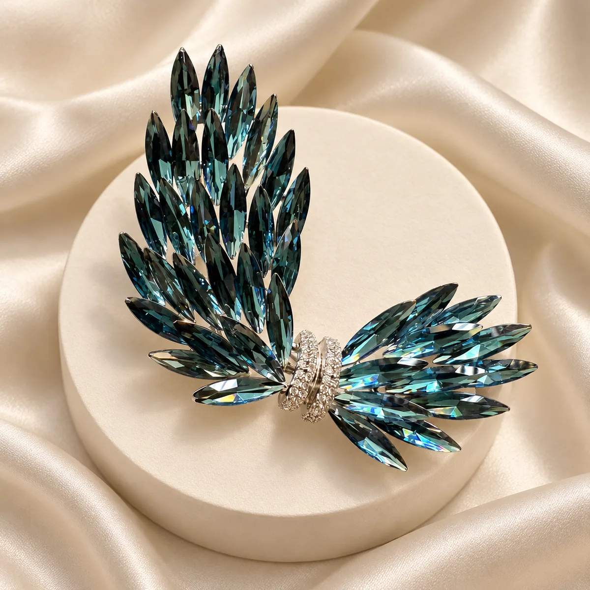 Teal Crystal Winged Bow Brooch — view 3