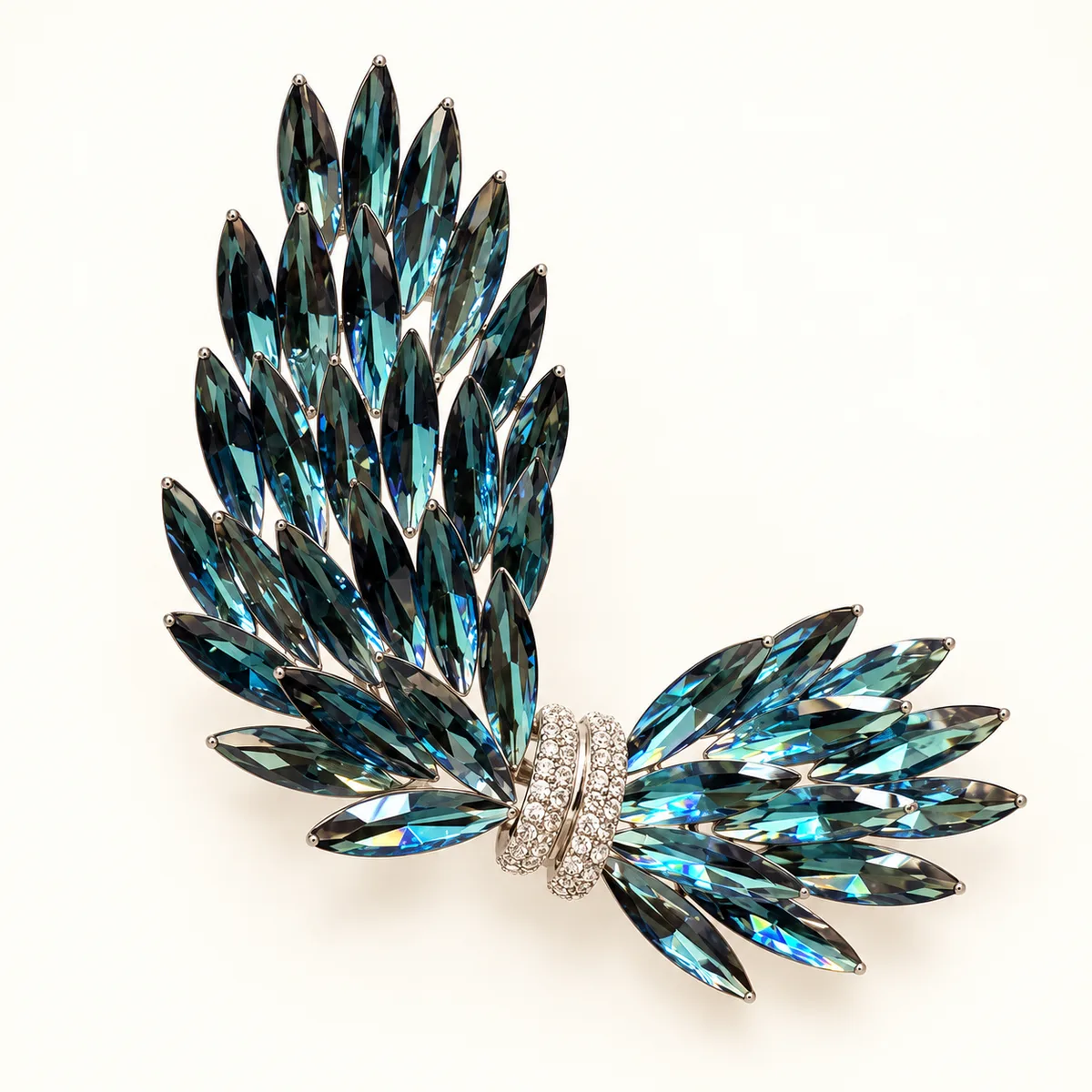 Teal Crystal Winged Bow Brooch — view 1