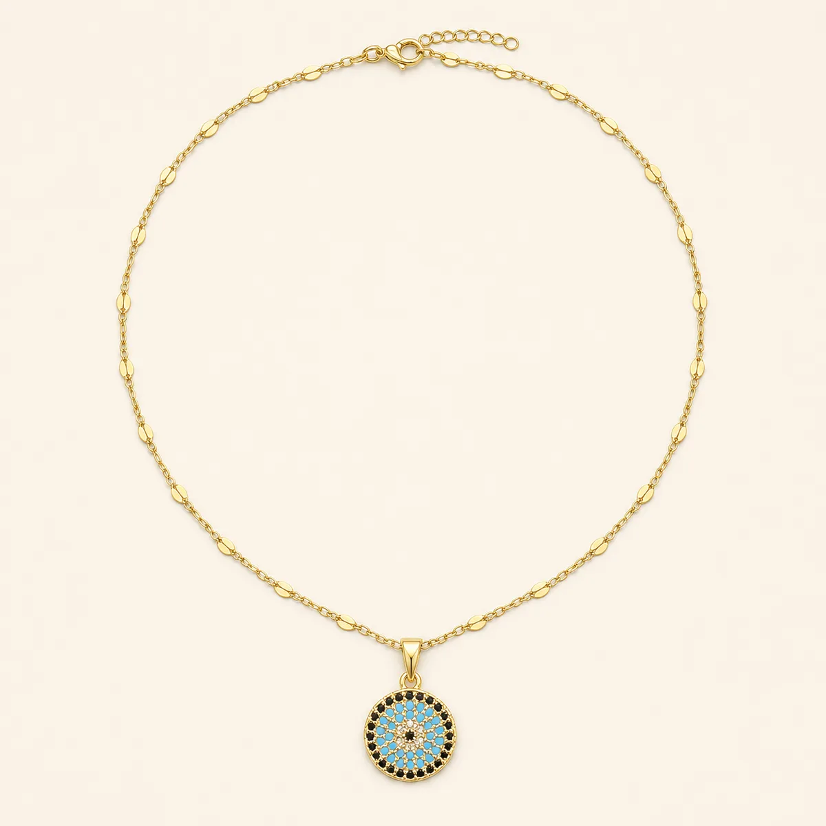 Turquoise Black Floral Medallion Leaf Chain Necklace — view 1