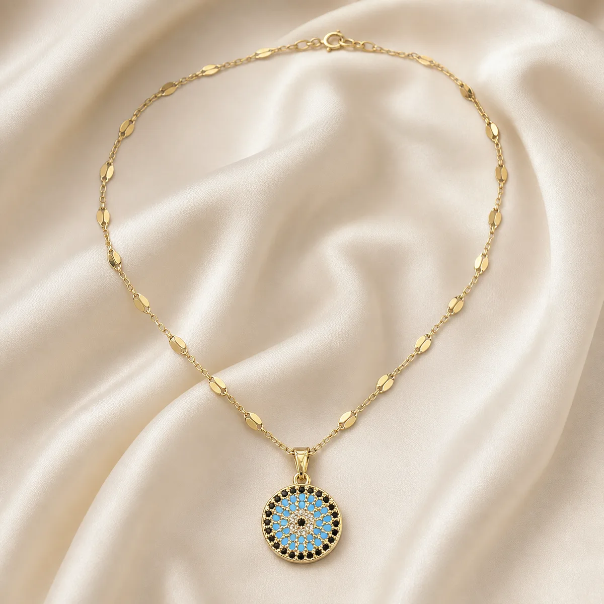 Turquoise Black Floral Medallion Leaf Chain Necklace — view 2