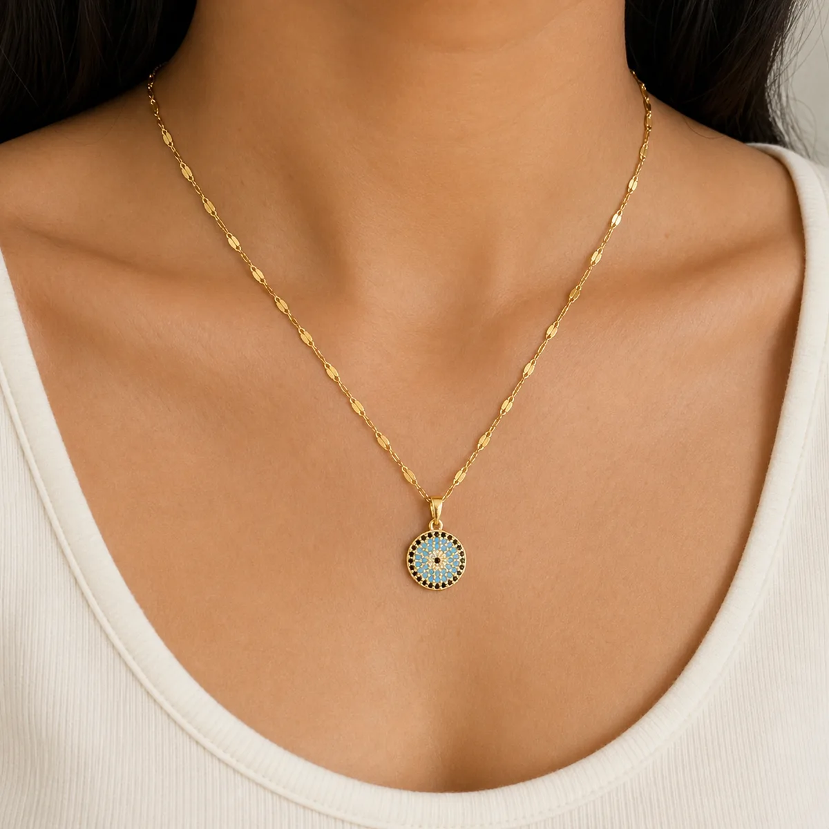 Turquoise Black Floral Medallion Leaf Chain Necklace — view 4