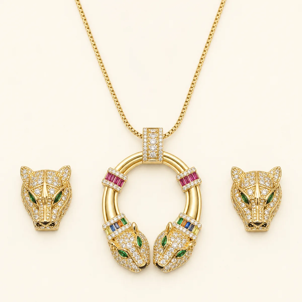 Twin Leopard Horseshoe Jewelry Set — view 1
